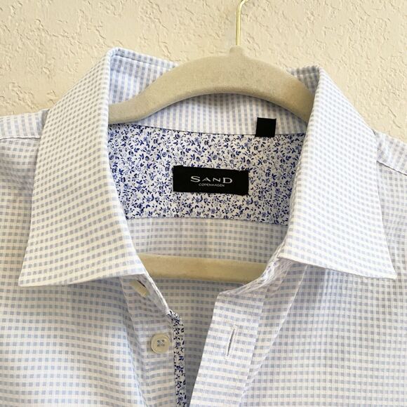 Sand Copenhagen Mens Long Sleeve Button Front Cotton‎ Dress Shirt 44 Blue White - Picture 3 of 12